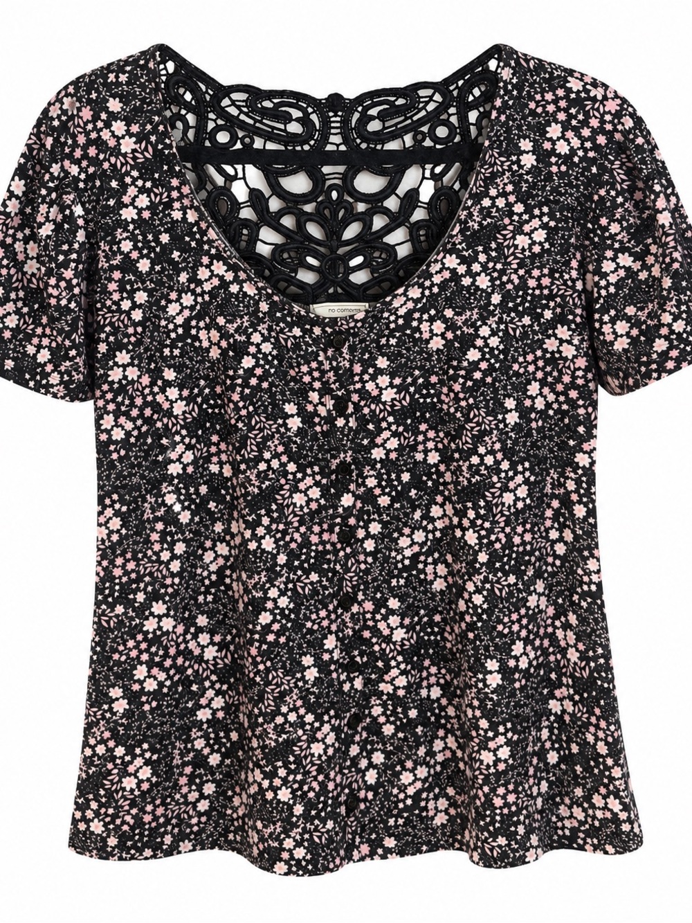 Floral Lace-Back By NO COMMENT PLUS 3 XL Short Sleeve Tee - Black & Pink 🩷🖤🩷